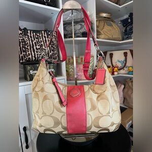 Coach 2012 Signature Jacquard Coral Hobo Shoulder Bag
